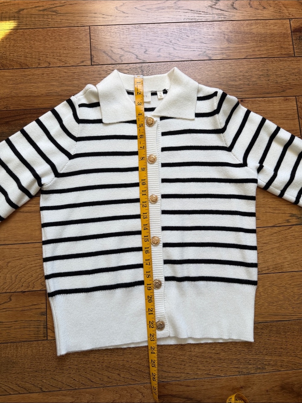 Cyrus Women’s Striped Button-Up Polo Cardigan - White & Black Size S - Picture 5 of 6